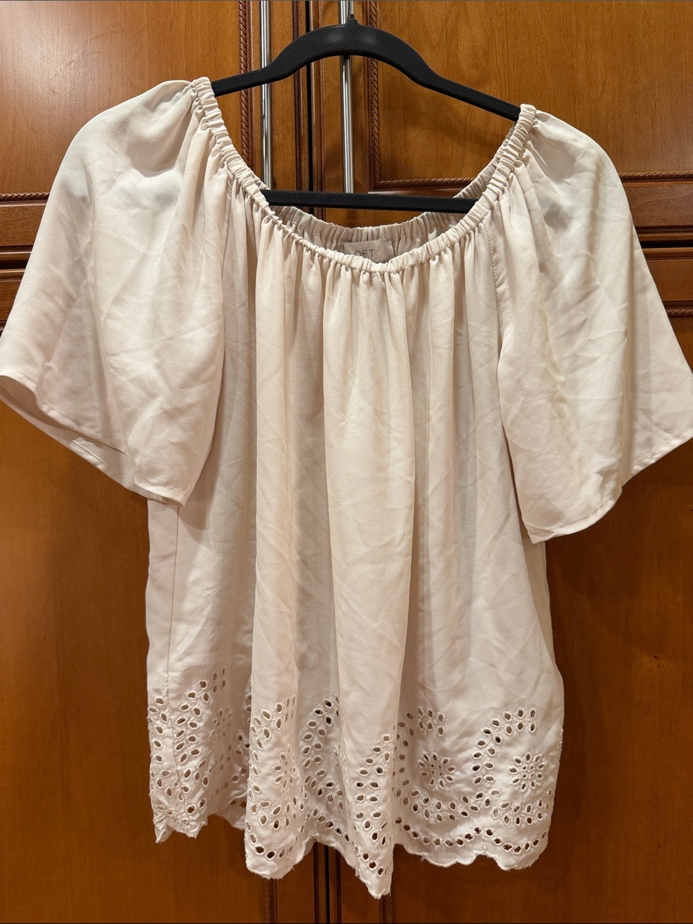 LOFT Cream Off-Shoulder Eyelet Hem Blouse